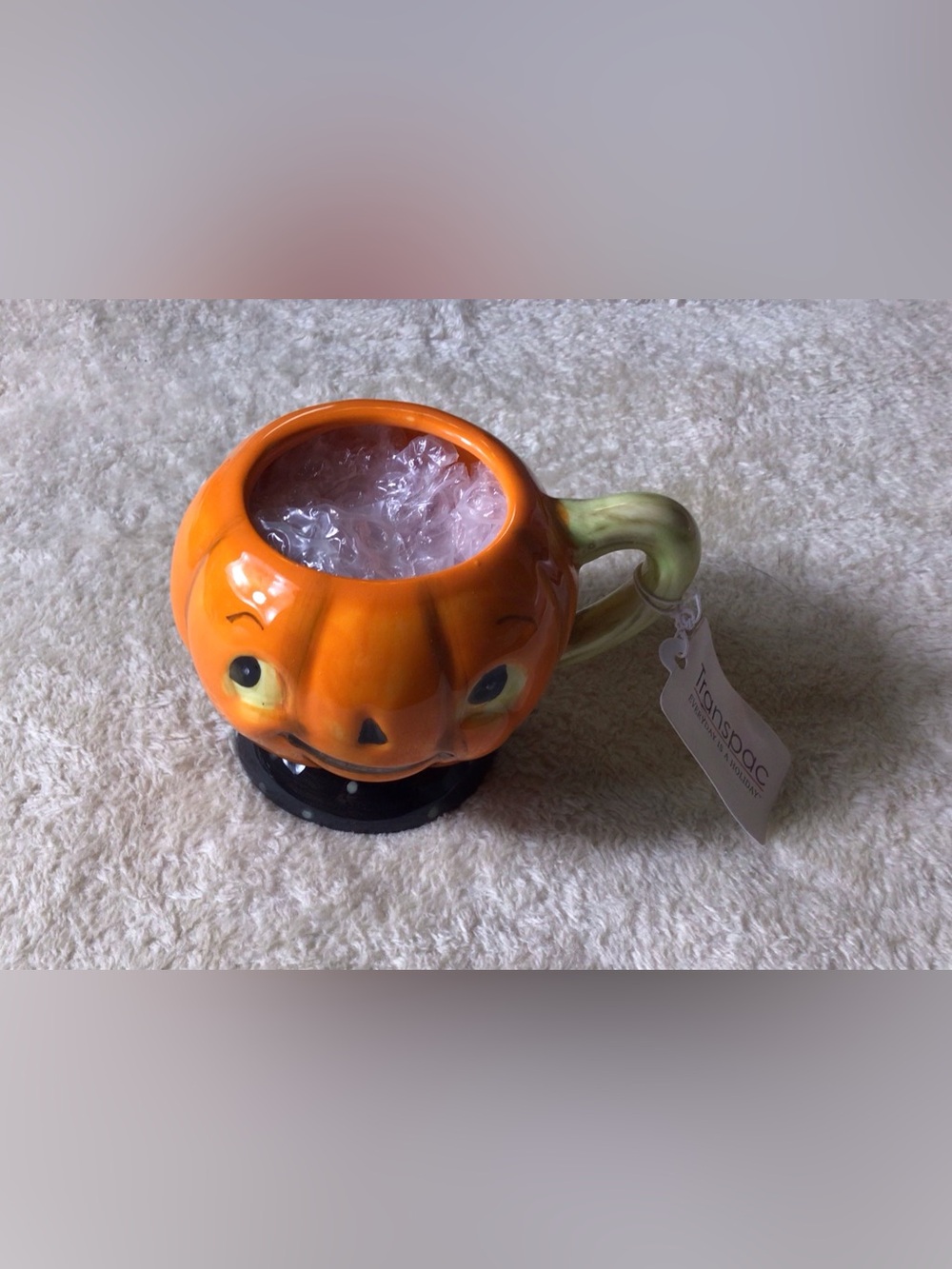 Festive Pumpkin Ceramic Mug with Green Stem Handle